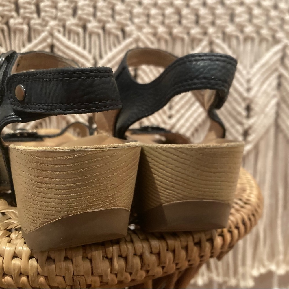 Dansko Tricia Black Milled Burnished Strappy Chunky Wooden Clogs - Picture 7 of 12